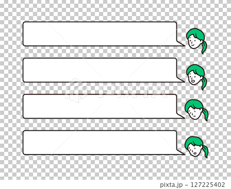 A simple illustration set of a smiling and thinking business woman with a speech bubble 127225402