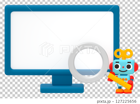 帶有放大鏡和電腦螢幕的機器人 127225656