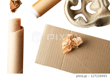 Recycling collection: cardboard and paper, isolated on white Recycling collection: cardboard and paper, isolated on white 127226091
