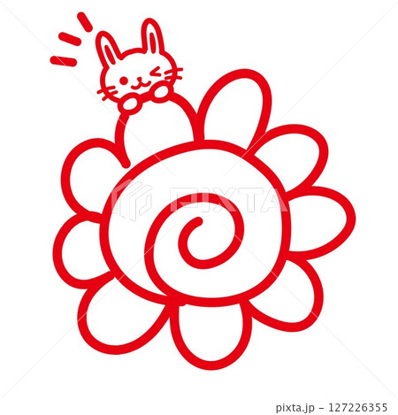 手描きの花マルとウサギ 127226355