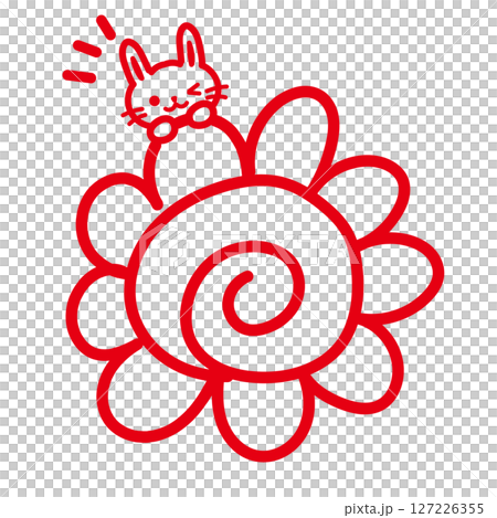 手描きの花マルとウサギ 127226355