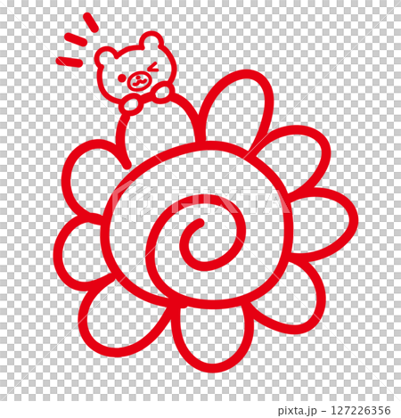 Hand-drawn flower circle and bear Hand-drawn flower circle and bear 127226356