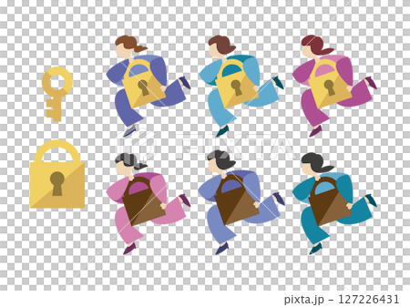 Business woman security commuting icon set Business woman security commuting icon set 127226431