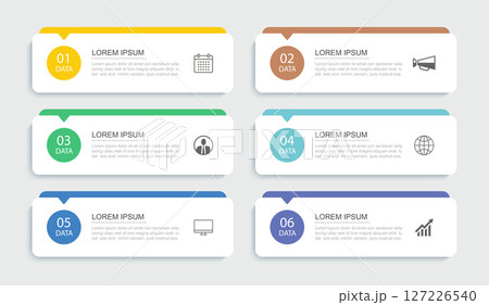 6 data infographics rectangle tab index template. Illustration business abstract background. 6 data infographics rectangle tab index template. Illustration business abstract background. 127226540