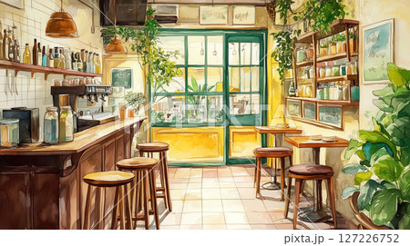おしゃれなカフェテリアの水彩画（Generative AI） 127226752