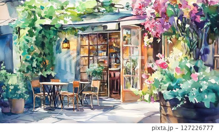 おしゃれなカフェテリアの水彩画（Generative AI） 127226777