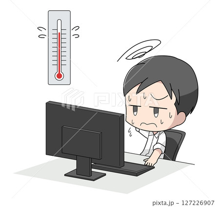 暑さで仕事に集中できない男性のイラスト 127226907