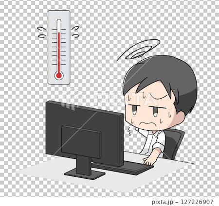 暑さで仕事に集中できない男性のイラスト 127226907