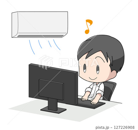 冷房で快適に仕事をする男性のイラスト 127226908