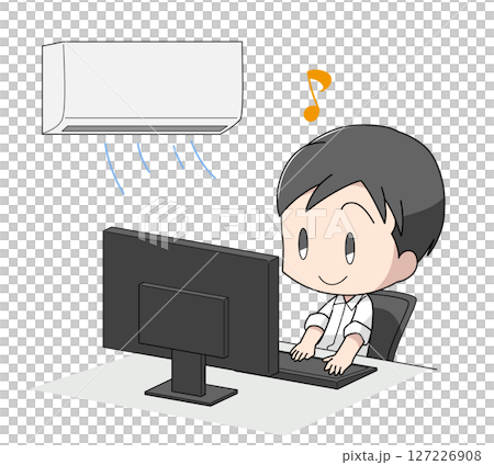 冷房で快適に仕事をする男性のイラスト 127226908