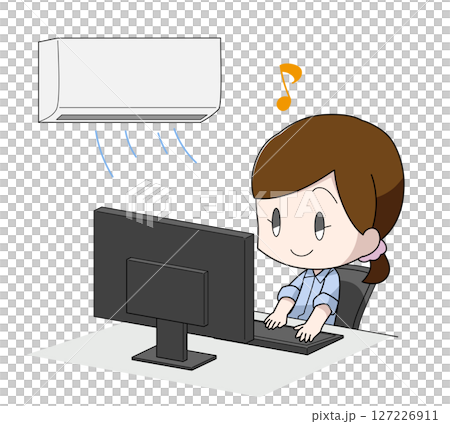 一位女士在空調環境下舒適工作的插圖 一位女士在空調環境下舒適工作的插圖 127226911