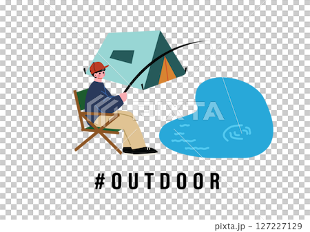 一名男子在營地釣魚 一名男子在營地釣魚 127227129