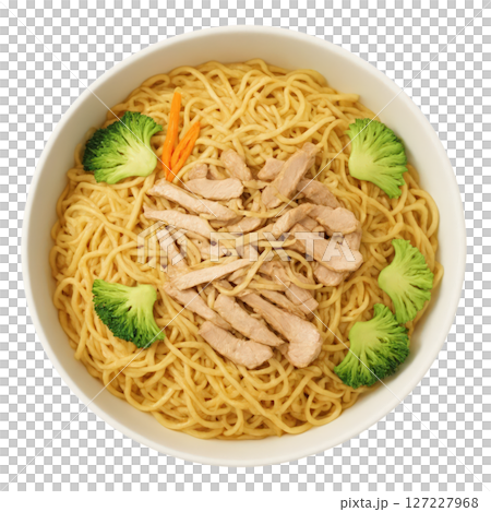 Yakisoba - Stir-fried noodles with vegetables, pork, or chicken, seasoned with a savory sauce. The noodles are chewy, and 127227968