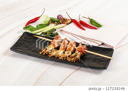Thai Street foof satay with bacon and mushroom 127228146