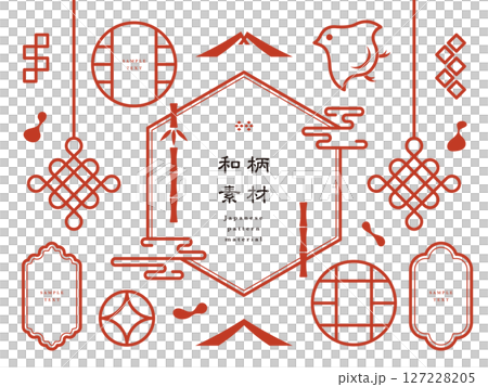 和のデザインフレームと装飾アイコン 127228205