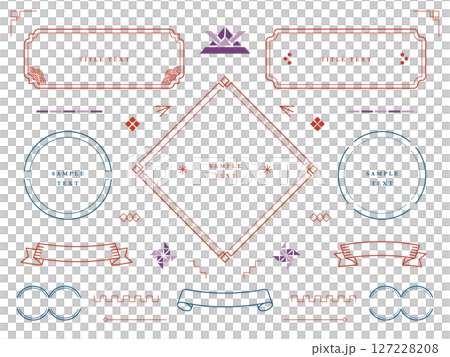 和のデザインフレームと装飾アイコンのセット素材 127228208