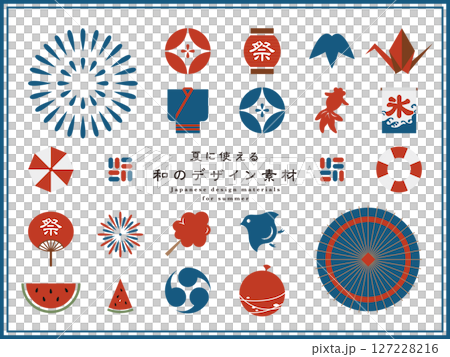 夏季可用的日式設計材料 127228216