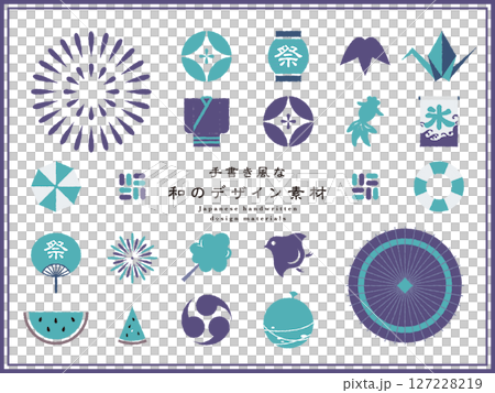 夏季手繪日式設計元素 127228219