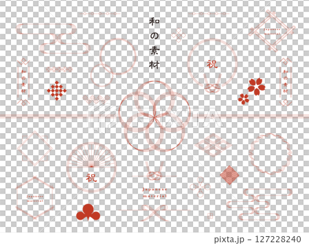 A set of Japanese design ornaments and frames made of lines 127228240