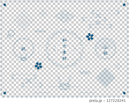 Set of Japanese design decorations and frames made of lines 127228241