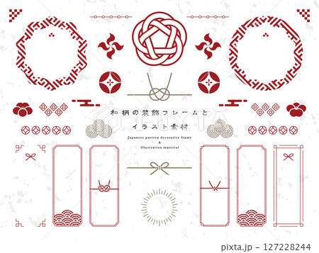 和柄の装飾フレームとイラスト 127228244