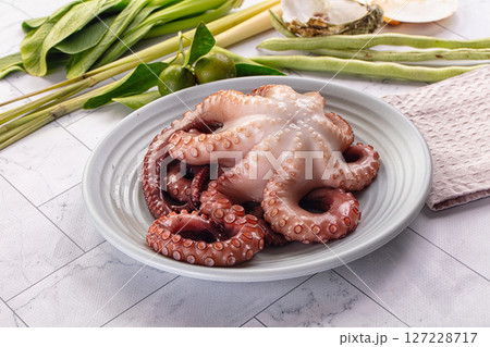 Gourmet boiled octopus in the plate 127228717