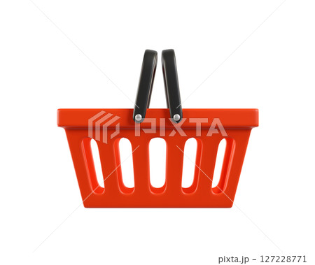 Red empty Shopping Basket from a supermarket for shopping. 3d rendering of the icon on a transparent background 127228771