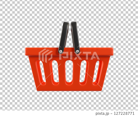 Red empty Shopping Basket from a supermarket for shopping. 3d rendering of the icon on a transparent background 127228771