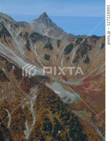 Autumn Kamikochi 錦秋の涸沢カールから大キレット経由の槍穂高縦走路のワイドパノラマ 127228991