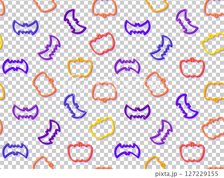 Simple cut-out style pumpkin and bat transparent seamless background 127229155