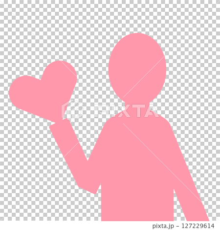 一個人拿著粉紅色心臟的輪廓 一個人拿著粉紅色心臟的輪廓 127229614