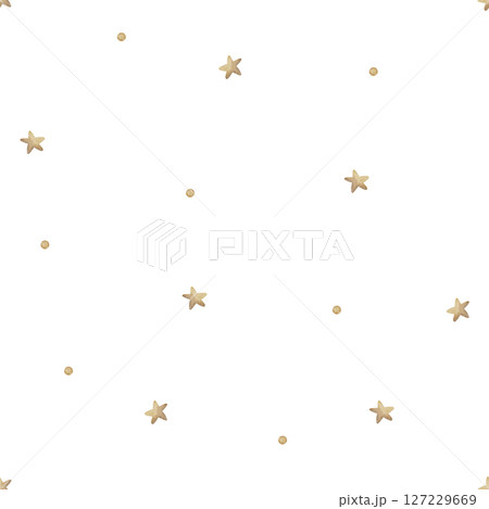 Pattern watercolor illustration beige stars, dots are located chaotically. Hand drawn in children's style. Seamless print on white background for textile design, fabrics, packaging clothes, postcard Pattern watercolor illustration beige stars, dots are located chaotically. Hand drawn in children's style. Seamless print on white background for textile design, fabrics, packaging clothes, postcard 127229669