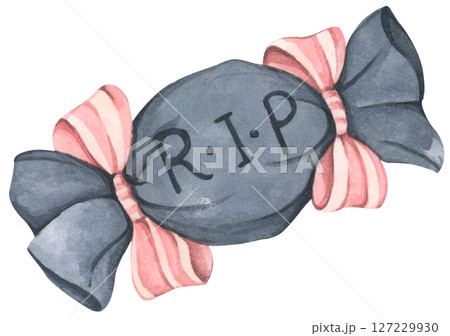Watercolor Cute Halloween Wrapped Candy. Confectionery for Holiday Packaging and Party Decor. Trick or Treat Candy Illustration. 127229930