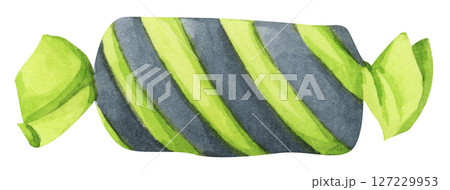 Watercolor Cute Halloween Wrapped Candy. Confectionery for Holiday Packaging and Party Decor. Trick or Treat Candy Illustration. 127229953