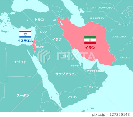 中東地図イラスト / イスラエル vs イラン  (日本語) 127230148