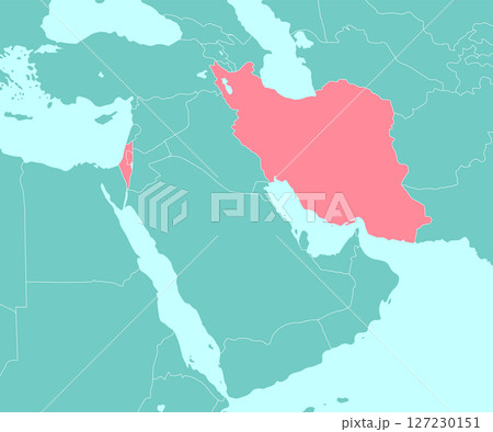 中東地図イラスト / イスラエル vs イラン (文字なし) 中東地図イラスト / イスラエル vs イラン (文字なし) 127230151