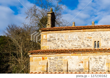 Ancient Stone Church Wall. San Salvador de Valdedios in Villaviciosa. Ancient Stone Church Wall. San Salvador de Valdedios in Villaviciosa. 127230162