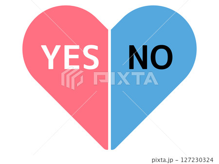 YESとNOを両方含むダブルスタンダードをイメージしたピンクと青のハートマーク YESとNOを両方含むダブルスタンダードをイメージしたピンクと青のハートマーク 127230324