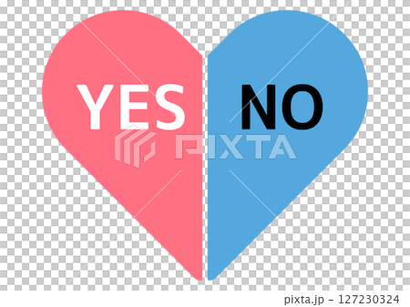 YESとNOを両方含むダブルスタンダードをイメージしたピンクと青のハートマーク YESとNOを両方含むダブルスタンダードをイメージしたピンクと青のハートマーク 127230324