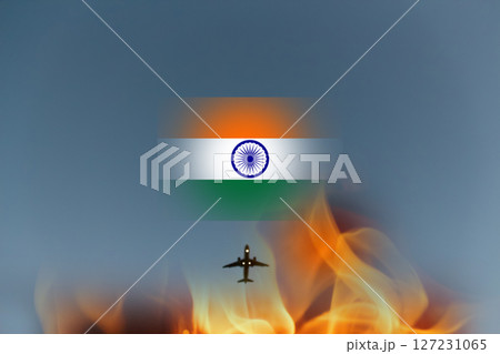 Passenger plane crashed in India. Plane crash 2025. Indian flag. fire 127231065
