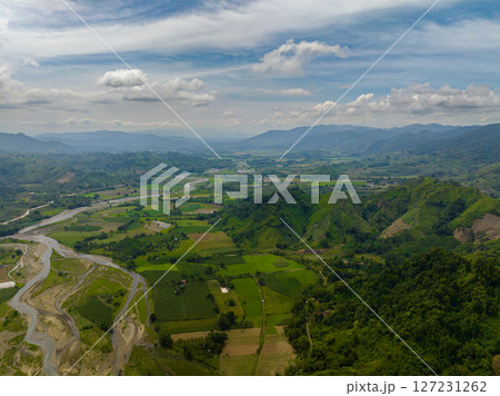 Mountain with rainforest and wetlands. Agricultural land in the highlands. Mindanao, Philippines. 127231262