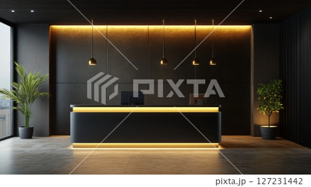 Black and white reception desk with modern design and minimalist aesthetic 127231442