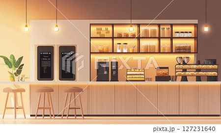 White kitchen counter with modern design and clean surface in bright interior setting 127231640