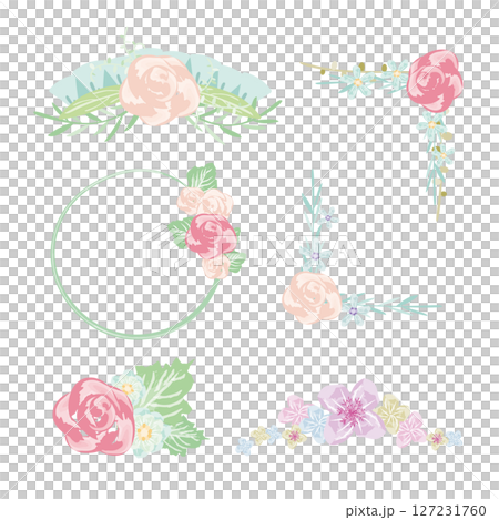 Purple and pink floral frame set 127231760