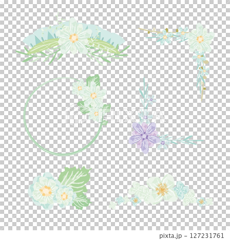 紫色和白色花卉框架集 127231761