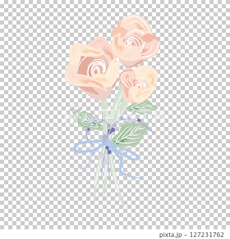 Bouquet of three pink roses 127231762