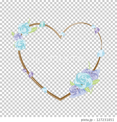 Twig frame decorated with blue and purple roses Twig frame decorated with blue and purple roses 127231851