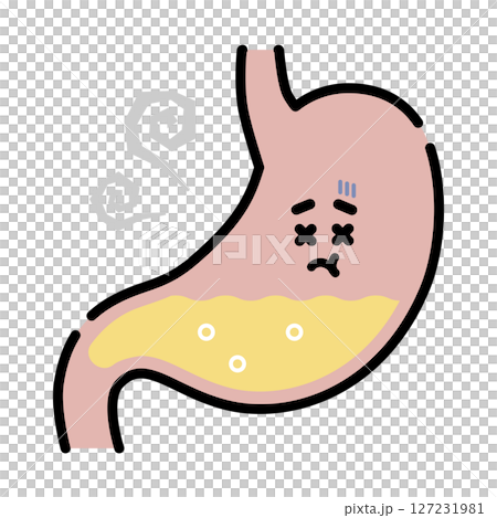 Stomach character suffering from accumulation of gastric juice 127231981