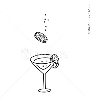 カクテルの手書きイラスト｜線画 127232392