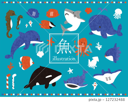 手書きでラフな魚のイラスト 127232488